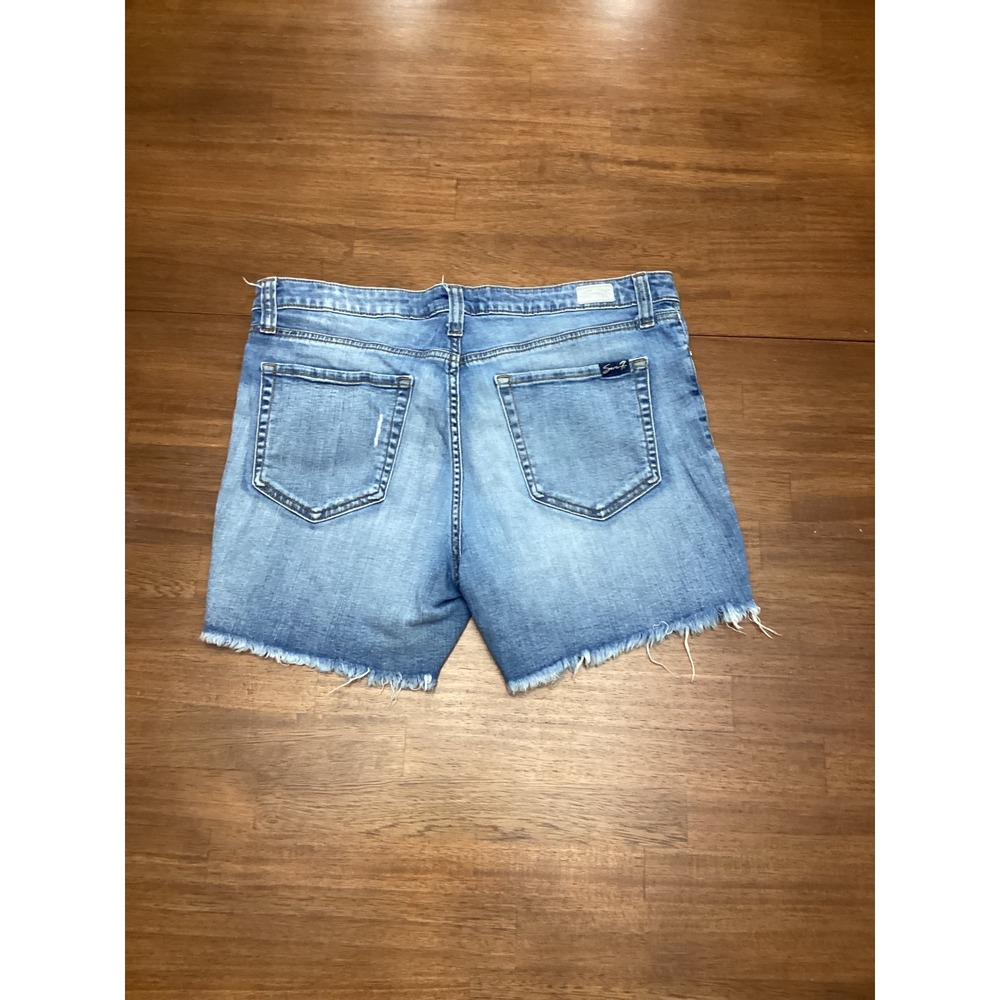 Seven7 Womens Denim Shorts Medium Wash Raw Hem Distressed Size 12 - Picture 2 of 8
